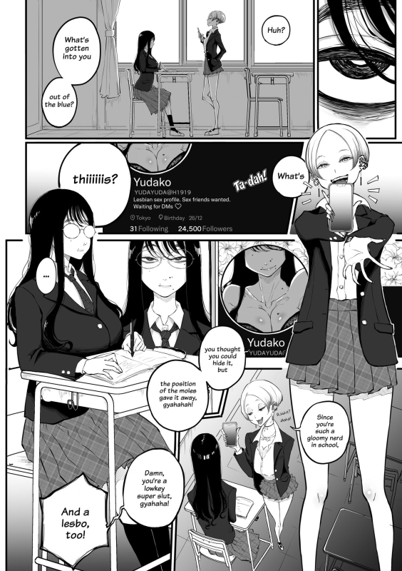 [Pandacorya] The Gyaru Who Mocked a Nerd After Discovering her Secret Account [English] [YuriYaku] [Digital]_01