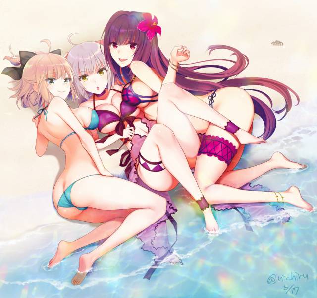jeanne d'arc (alter) (fate)+jeanne d'arc (fate) (all)+okita souji (fate)+scathach (fate grand order)+scathach (swimsuit assassin) (fate)46e7e01bd5aefef7361a926d1ef27e3d