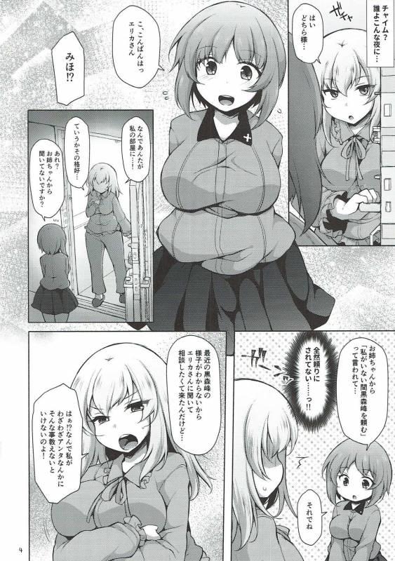 (C93) [Kimagure na Bakeneko (Jenigata)] Heta Heta Erika to Ike Ike Miporin (Girls und Panzer)_02