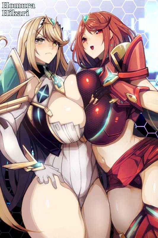 hikari (xenoblade 2)+homura (xenoblade 2)+mythra+pyra