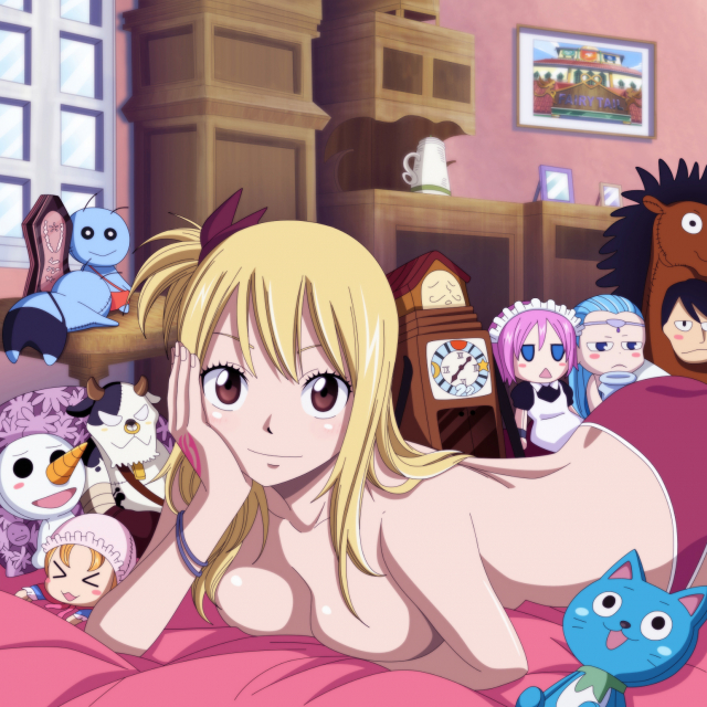 aquarius (fairy tail)+gemini (fairy tail)+happy (fairy tail)+lucy heartfilia+plue+taurus (fairy tail)+virgo (fairy tail)