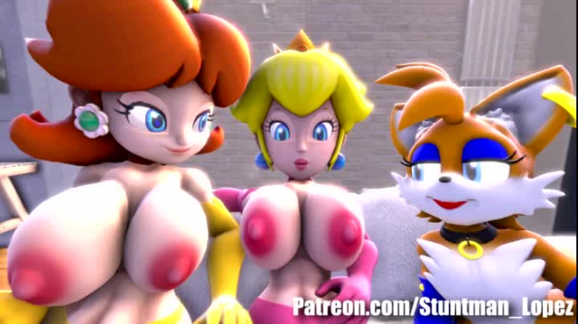 princess daisy+princess peach+tails