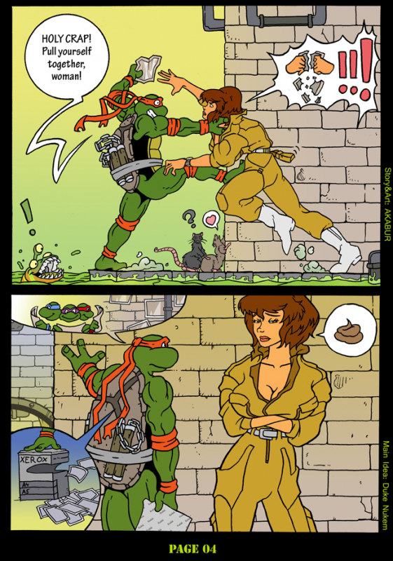 april o'neil+donatello+leonardo+michelangelo+raphael