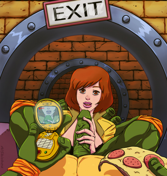 april o'neil+michelangelo