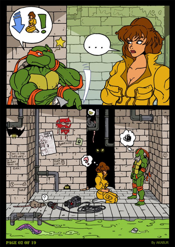 april o'neil+michelangelo