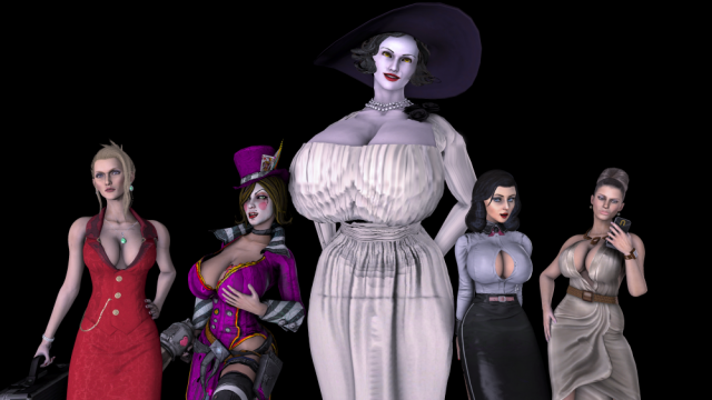 alcina dimitrescu+elizabeth+elizabeth (bioshock infinite)+excella gionne+mad moxxi+scarlet (ffvii)