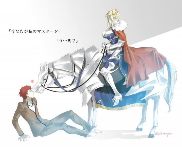 artoria pendragon (all)+artoria pendragon (lancer) (fate)+dun stallion (fate)+emiya shirou