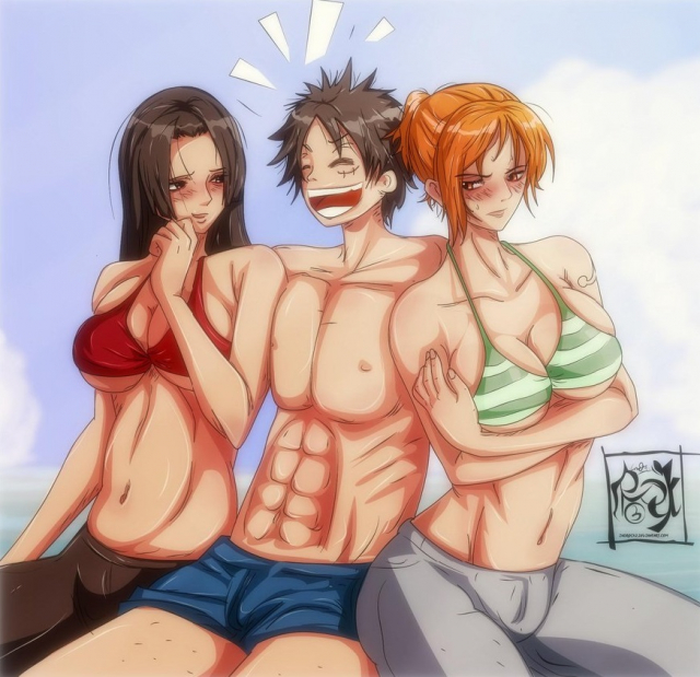 boa hancock+monkey d. luffy+nami (one piece)