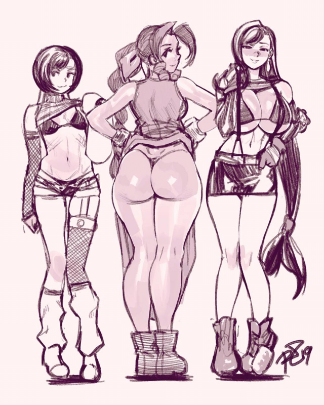 aerith gainsborough+tifa lockhart+yuffie kisaragi