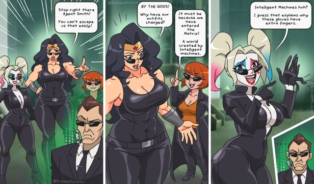 agent smith,diana prince,harleen quinzel,harley quinn,velma dinkley,wonder woman