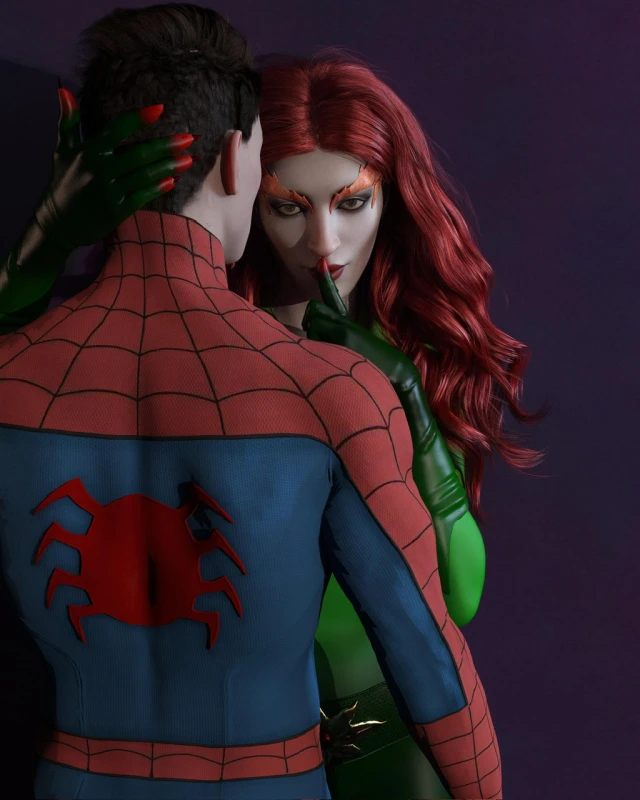 pamela isley,peter parker,poison ivy,spider-man