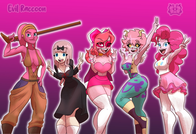 fujiwara chika,mina ashido,miss heed (villainous),pinkie pie (mlp),suu lawquane,twi'lek