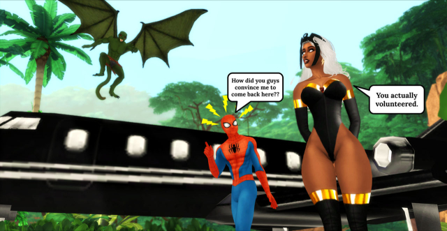 ororo munroe,peter parker,sauron (marvel),spider-man,storm (x-men)