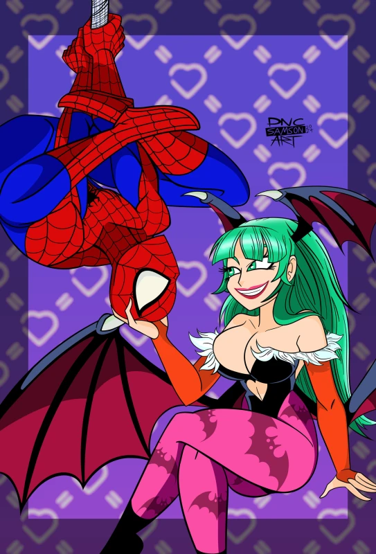 morrigan aensland,peter parker,spider-man