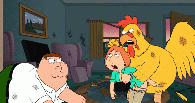 ernie the chicken+lois griffin+peter griffin